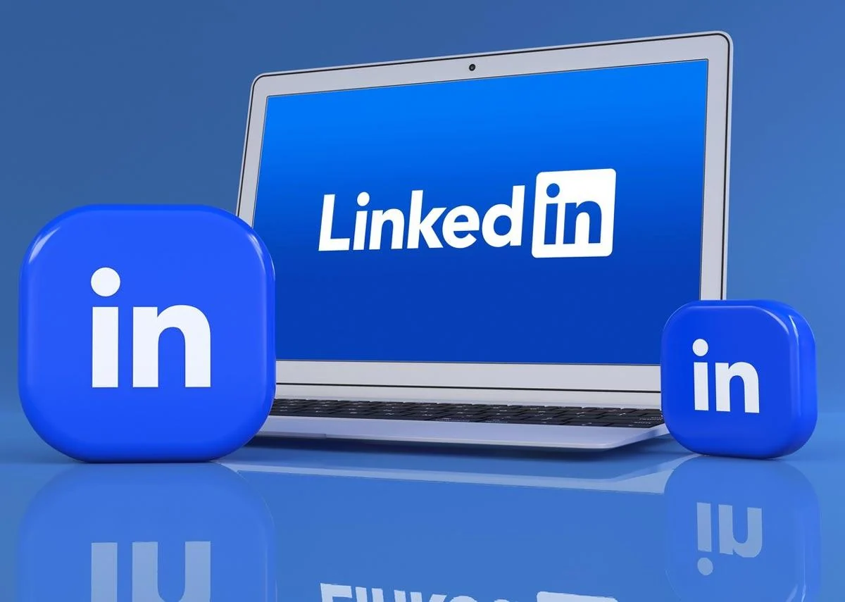 Laptop used to research professional connections and business networking opportunities online