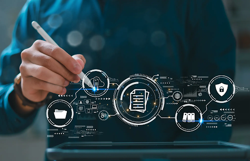 Content publishing workflow with digital documents, security and data icons