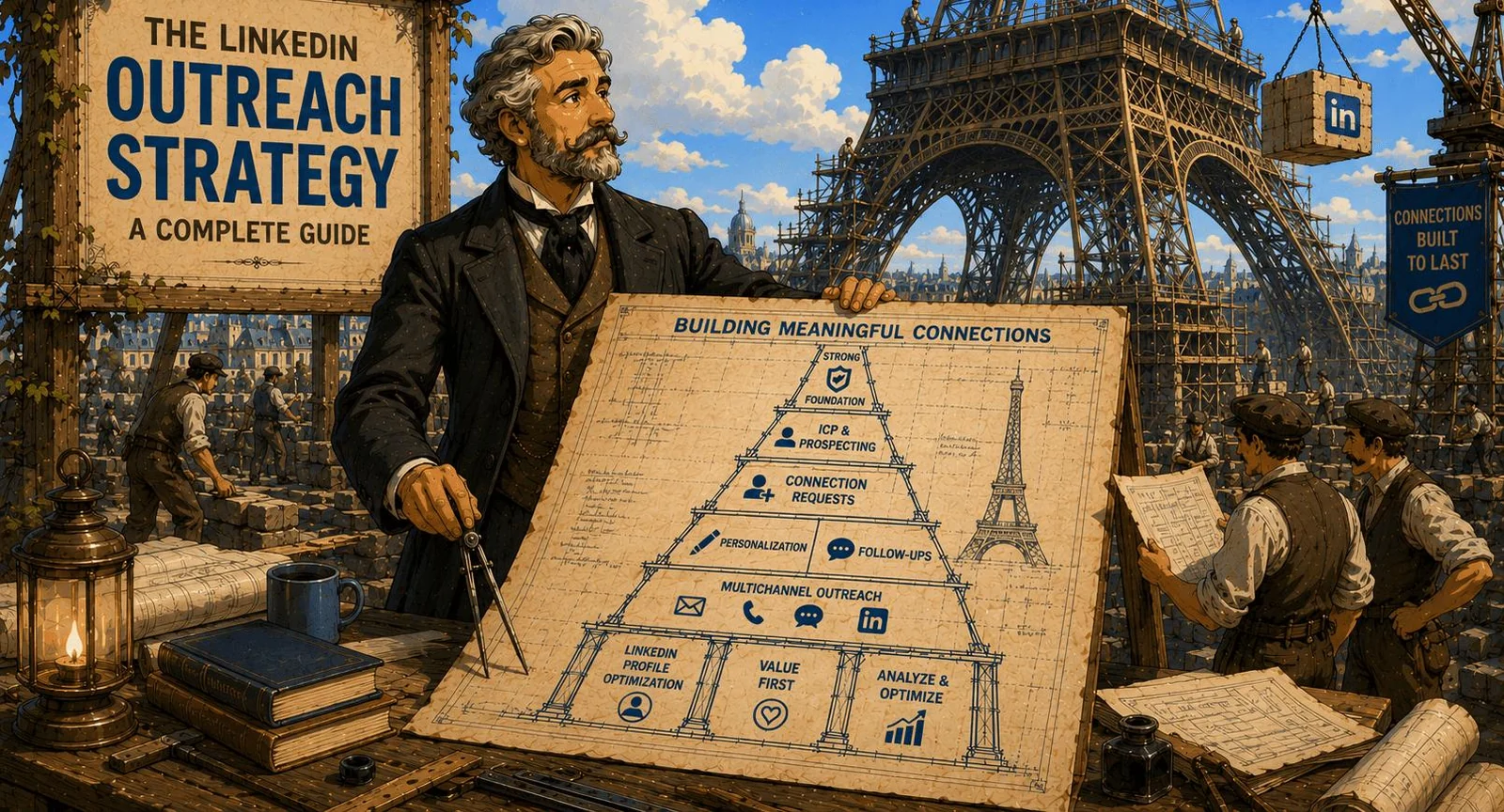 Client outreach strategies shown as a LinkedIn outreach pyramid